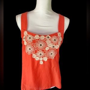 FLOREAT EMBROIDERED SUMMER CROSSBACK CAMISOLE TANK TOP ORANGE SIZE M